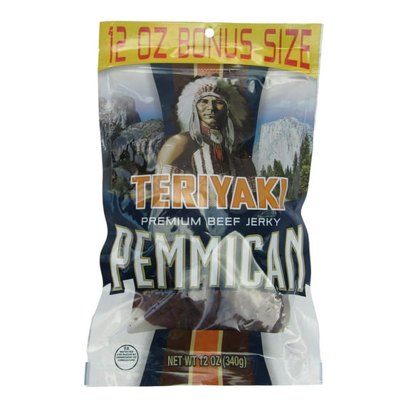 Pemmican Premium Beef Jerky in a Resealable Bag - Teriyaki Flavor - One 12 Oz Bag