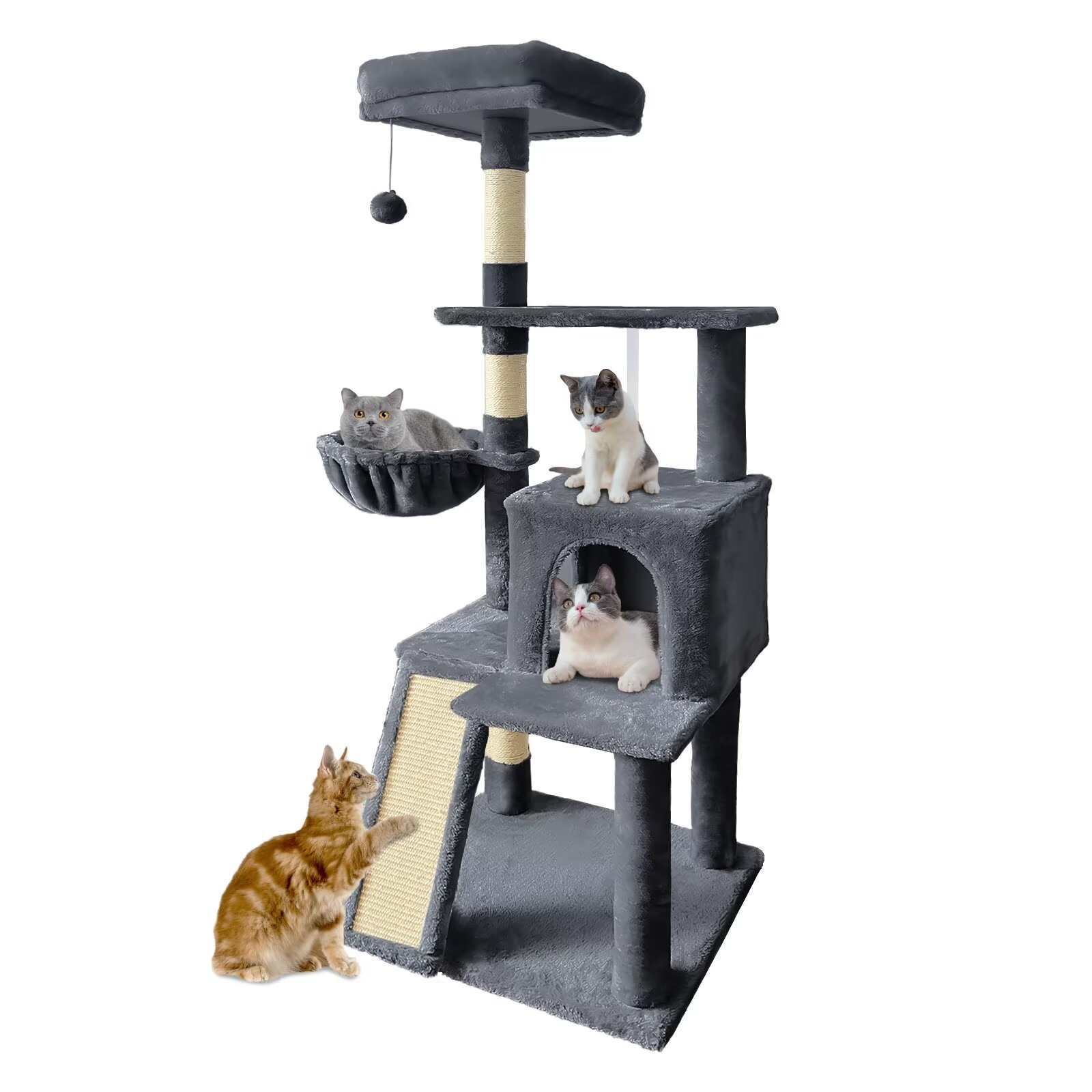 Pempet 53"Multilevel Cat tower with scratching post and Cat Condo
