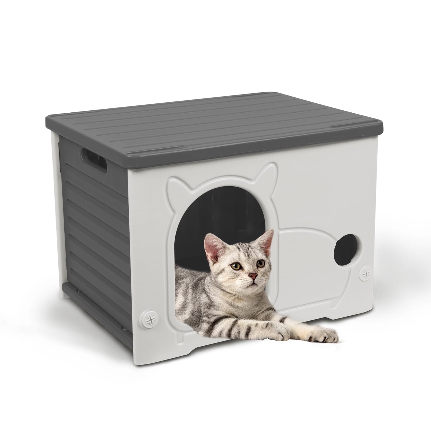 Pempet Plastic Cat House Waterproof Feral Cat Shelter Indoor Outdoor