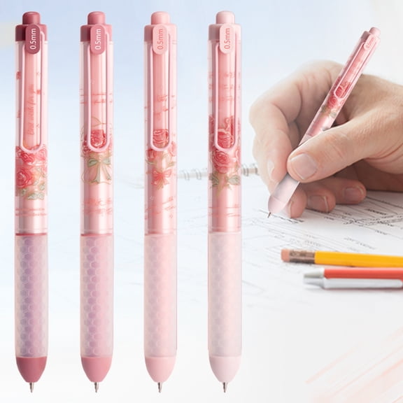 Pen 0.5mm Retractable Gel Pens 4 Pack Aromatic Ink Click Pen with Silicone Grip, Pink