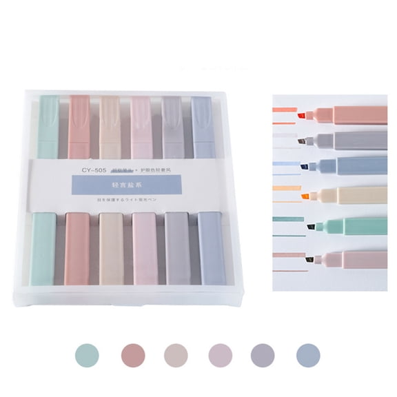 Pen 2 Highlighter Set for Students – Soft Head Marker Set with 6 Color Ledger Highlighters 1ml Ink Chisel Tips for Note Taking and Study 6PCS