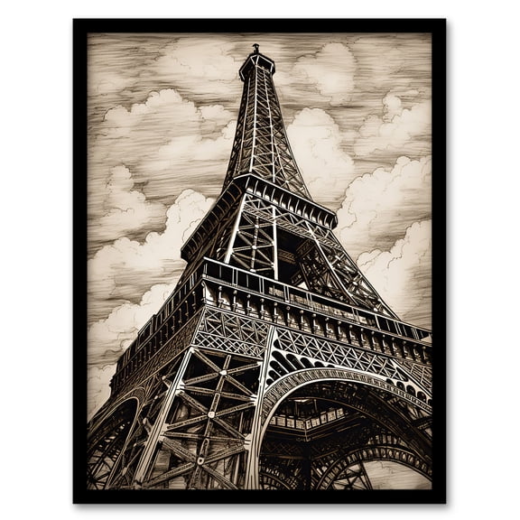 Pen And Ink Drawing Of The Eiffel Tower Paris La Tour Eiffel Artwork Framed Wall Art Print A4