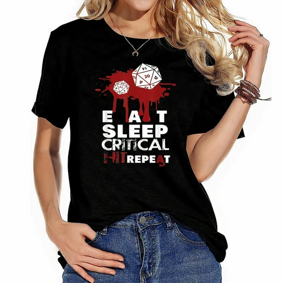 Pen And Paper D20 T-Shirt Eat, Sleep, Critical Hit, Repeat