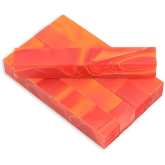 Pen Blank, Strawberry Red with Orange Lines, 5" x 3/4" x 3/4", 5 Pack