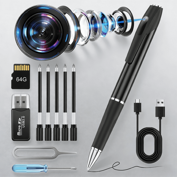 Pen Camera - 1080p HD Video & 64G Built-in Memory | Mini Body Nanny Recorder for Meeting, Classroom & Reading