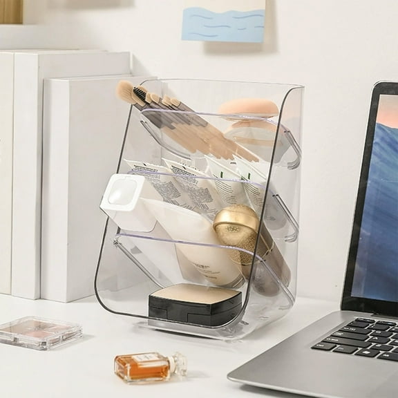 Pen Container Desk Organizer, Slant Plug Design, Clear Plastic Storage, Hygienic Easy-clean Compartments, Desktop Stationery & Sundries Holder, Topliu