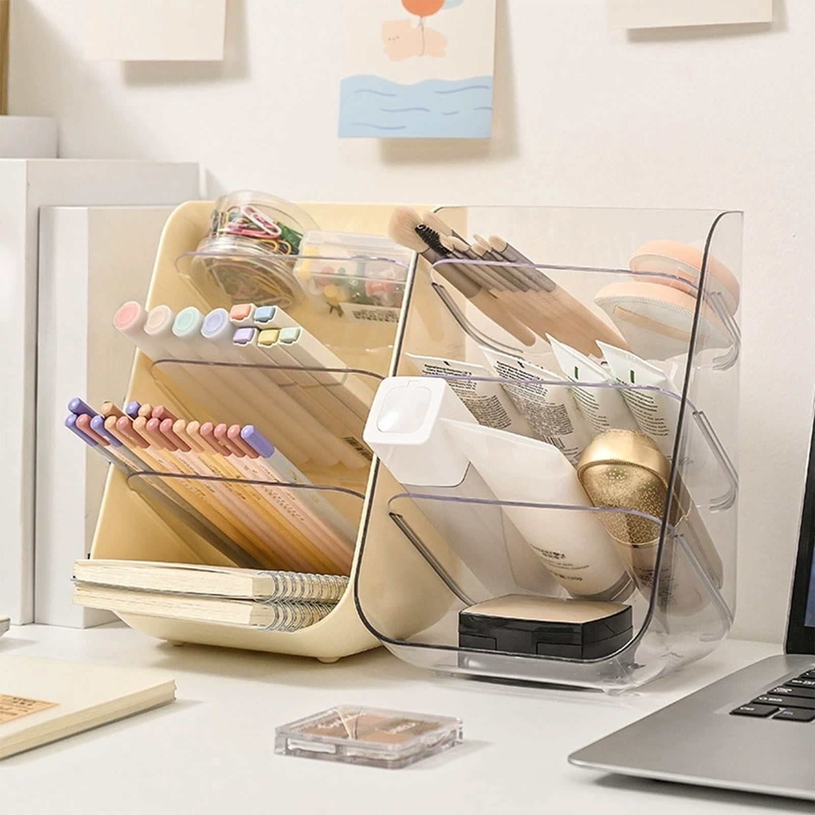Pen Container Desktop Organizer, Clear Plastic Slant Storage Box for ...