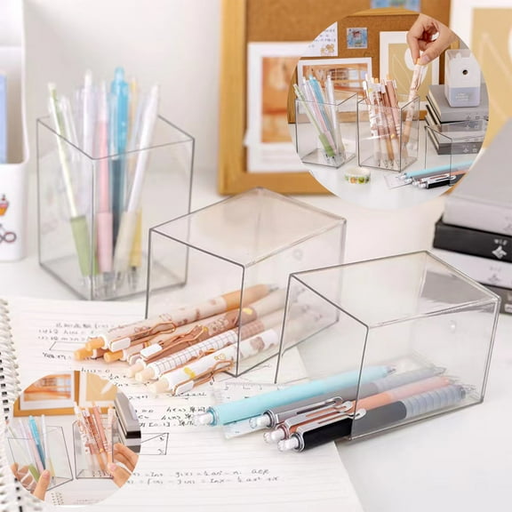 Pen Container Large Capacity Transparent Pen Container Female Ins Stationery Pen Barrel About Modern Storage Barrel office supplies for women