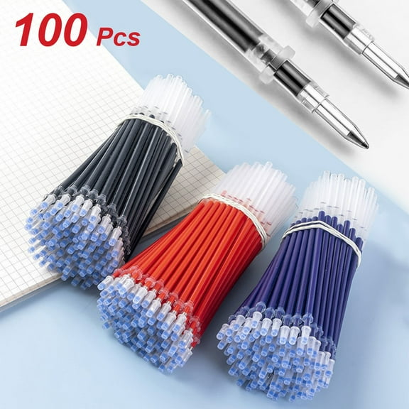 Pen Core Refills Set | 100 Pack | 13cm Length | Smooth Writing Pen Replacement Tips | Black Blue Red Ink | 2.0mm Inner Hole | Bulk Plastic Ink Refills | For Graffiti, Journaling, Office, Home