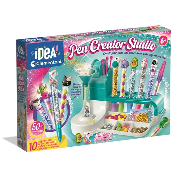 Clementoni, Pen Creator Studio: Personalized Pen Making Kit for Kids, Arts & Crafts Kits, Multicolor, 50+ Accessories for 10 Customisable Pen (6+ Years)