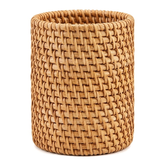 Pen Cup, Handmade Wicker Pen Cup Container – Rattan Pencil Holder for Desk, Woven Makeup Brush Holder, Flower Vase – Table Decor
