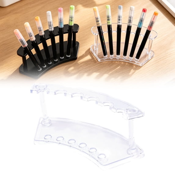 Pen Display Stand,Plastic Pen Holder,6 Slots Clear Pen Stand Rack Pen,Makeup Brush Rack Pen Organizer for Office Home Store Use(B)