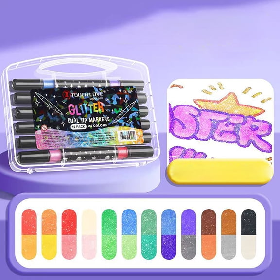 Pen,Dual Tip Glitter Pens Set - Metallic Brush Pens with Shimmer Ink for Card Making, Scrapbooking, Journaling, DIY Crafts, Adult Coloring & Gift Wrapping, Low Odor Acrylic Markers