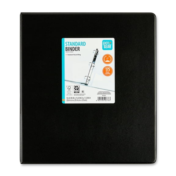 Pen+Gear 1" 3-Ring Standard Binder, Black