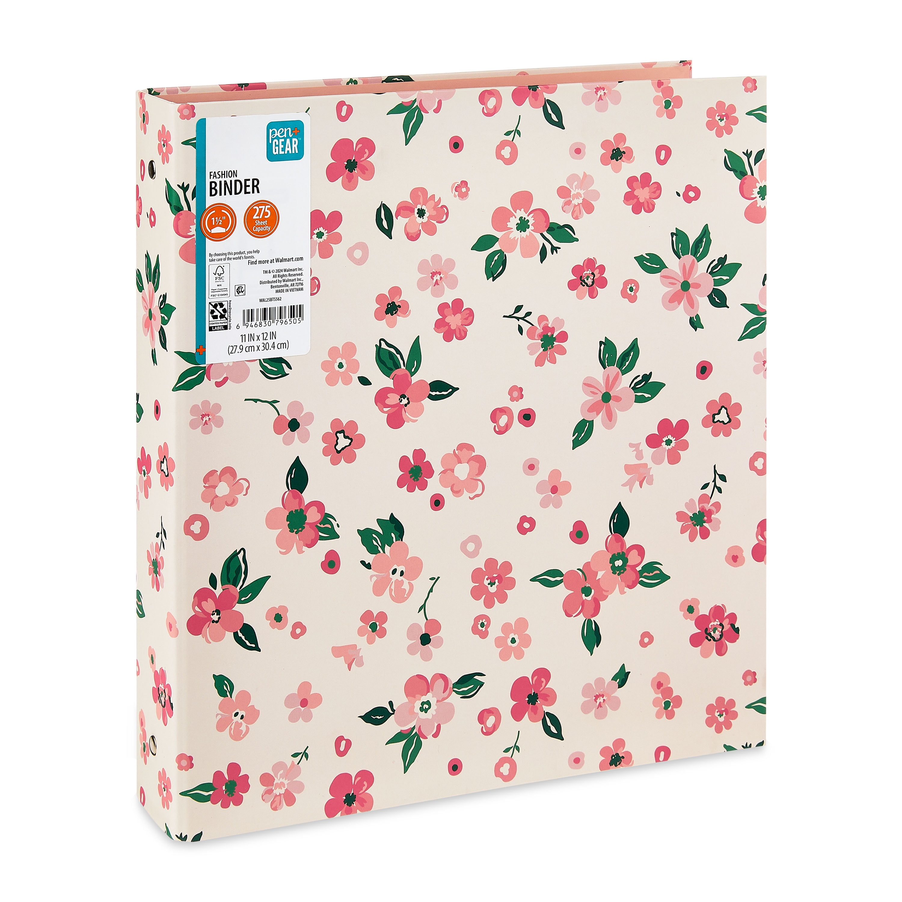 Pen+Gear Fashion 1.5" Round-Ring Binder, Pink Floral