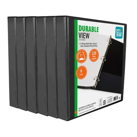 Pen + Gear 1-Inch Durable Binder D-Ring Black 6 Pack