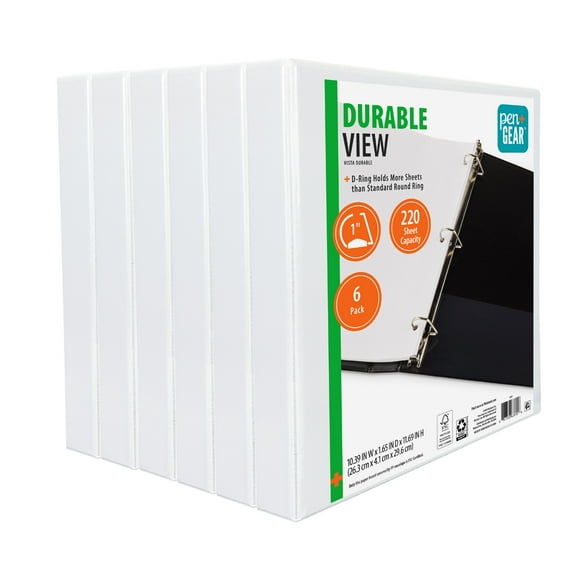Pen + Gear 1-Inch Durable Binder White 6 Pack