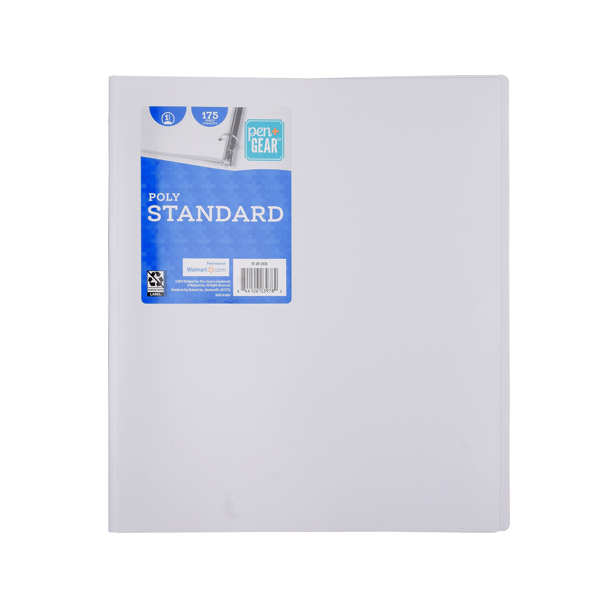 Pen + Gear 1" Standard 3-Ring Poly Binder, White Color, 1 inch "O Ring", Letter Size - image 1 of 5