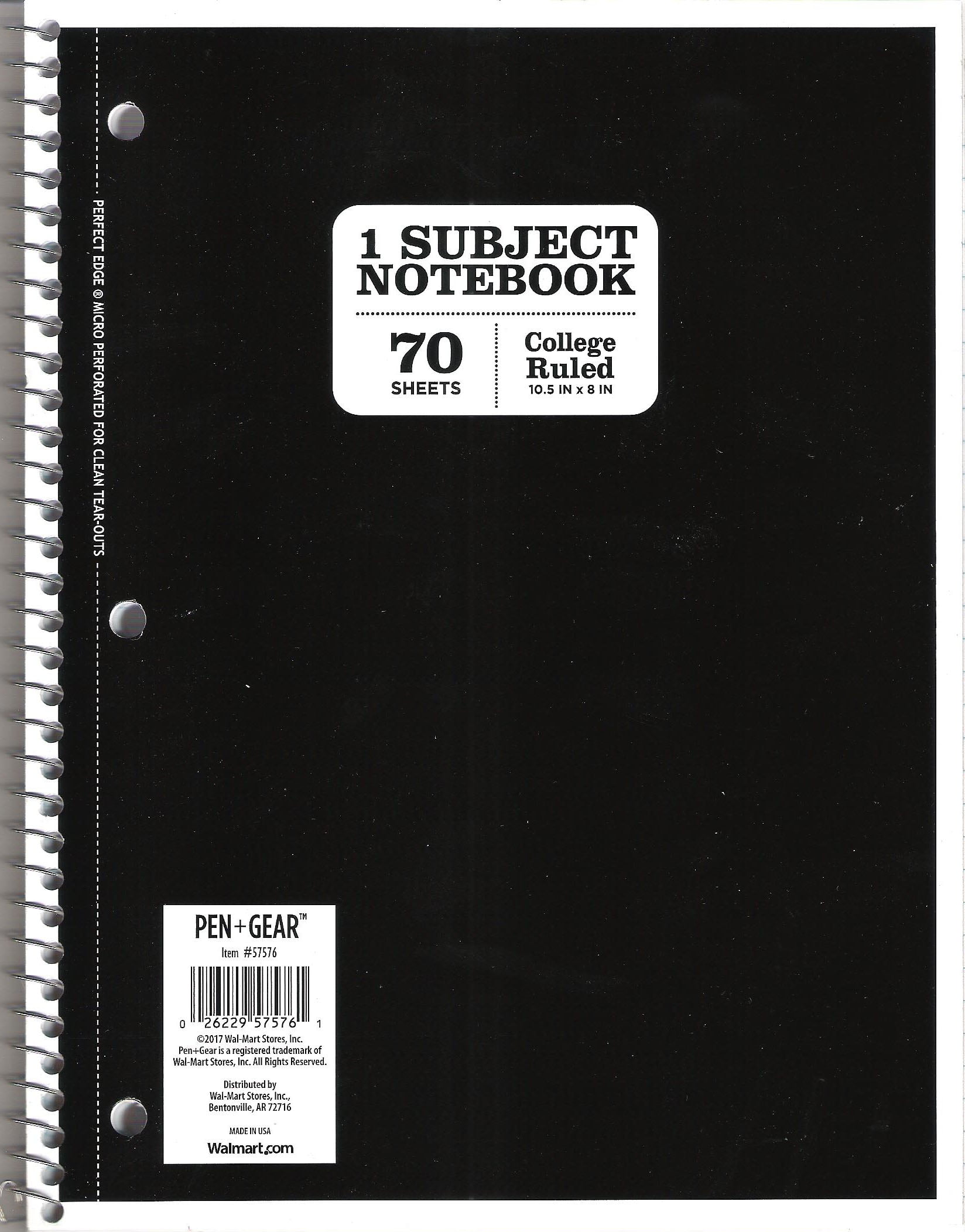 Pen + Gear 1 Subject 70 Sheets Black Notebook, College Ruled