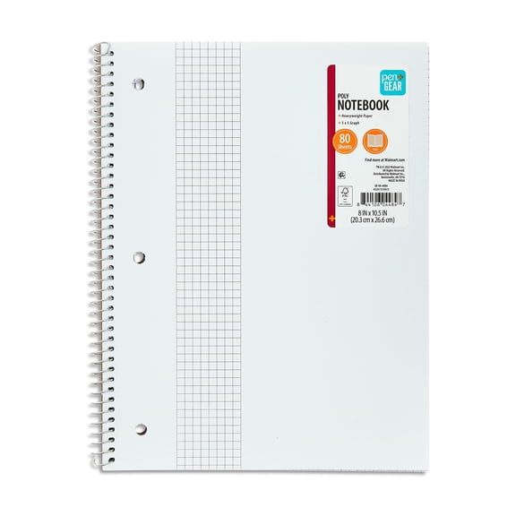 Pen+Gear 1-Subject Grid Ruled Notebook, Poly Cover, 80 Sheets, 8.5 in x 10.5 in