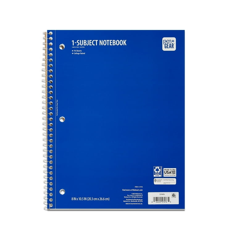 Pen + Gear 1-Subject Notebook, College Ruled, Blue, 70