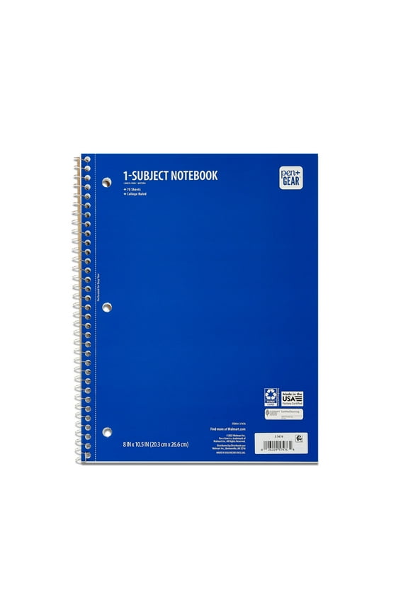 1-Subject Notebook, College Ruled, Blue, 70 Sheets