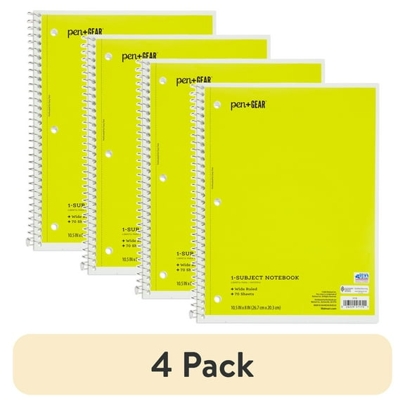 (4 pack) Pen+Gear 1-Subject Notebook, Wide Ruled, 70 Pages, Yellow