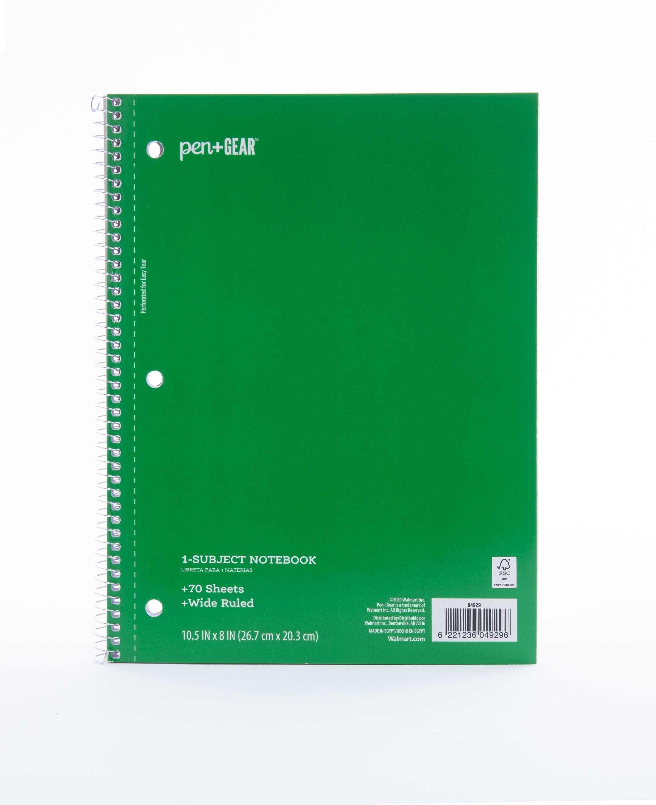 Pen + Gear 1Subject Notebook, Wide Ruled, Green, 70 Sheets