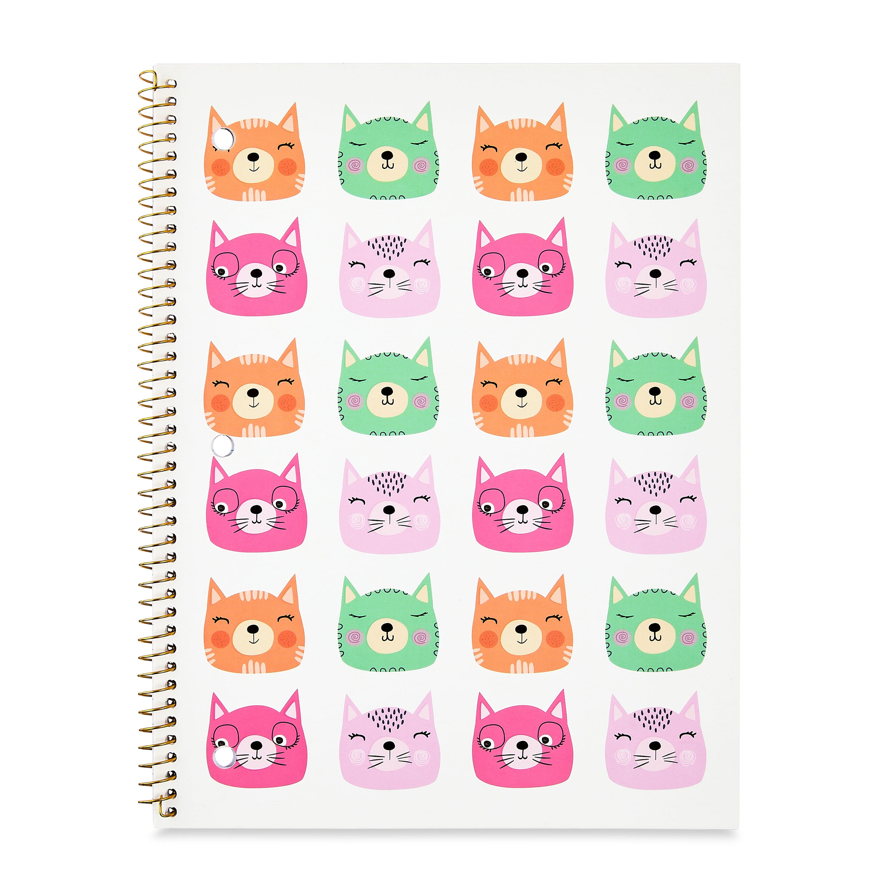 Pen+Gear 1 Subject Notebook, Wide Ruled, 8" x 10.5", Multicolor Cat Faces, 70 Sheets