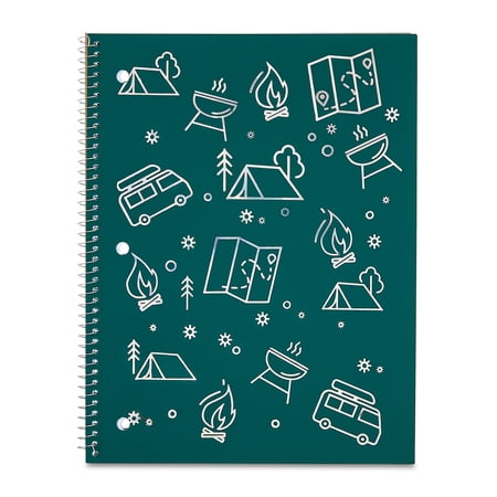 Pen+Gear 1 Subject Notebook, Wide Ruled, 8" x 10.5", Green Poly, Outdoor Icons, 70 Sheets