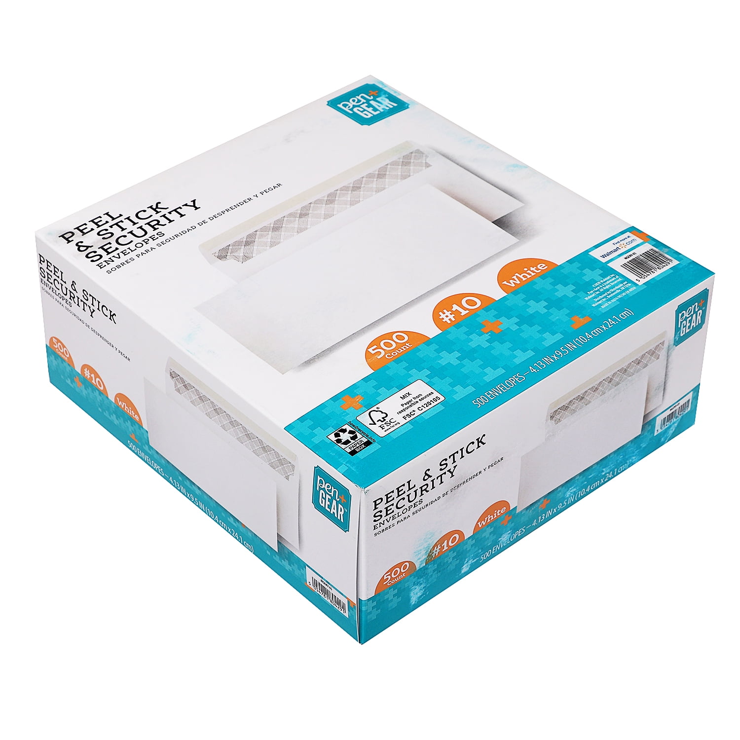 Pen + Gear #10 (4.13" x 9.5") Envelopes, Peel & Stick Closure, White, Privacy Tinted, 500-Count