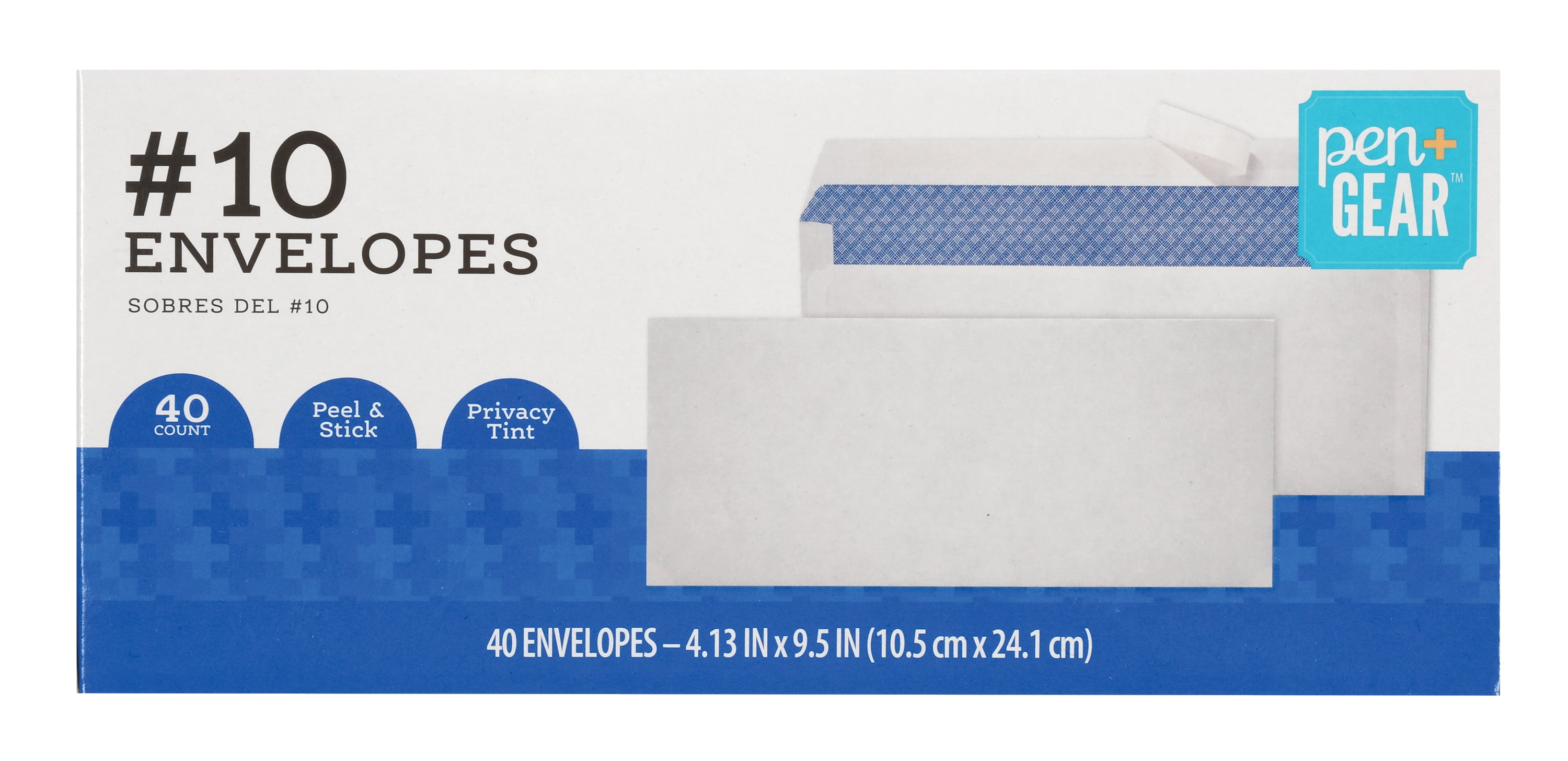 Pen+Gear #10 Business Envelopes, 20 lb. White, Privacy Tint, 4-1/8" x 9-1/2", Peel and Stick, 40-Count