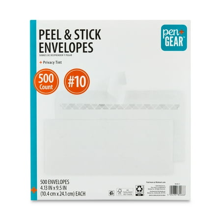 Pen+Gear #10 Privacy Tint Peel and Stick Envelopes, White, 4.13 in x 9.5 in, 500 Count