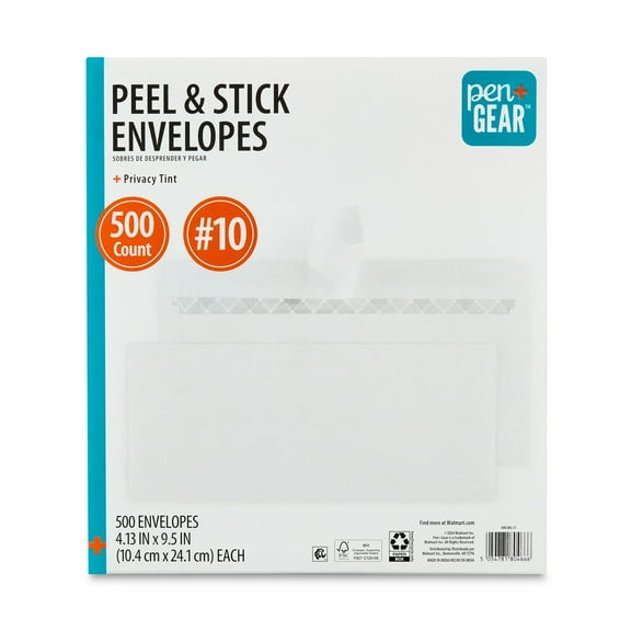 Pen+Gear #10 Privacy Tint Peel and Stick Envelopes, White, 4.13 in x 9.5 in, 500 Count