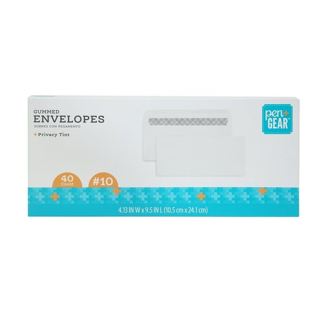 Pen+Gear 10 Privacy Tinted Gummed Envelopes, White, Count per Pack 40