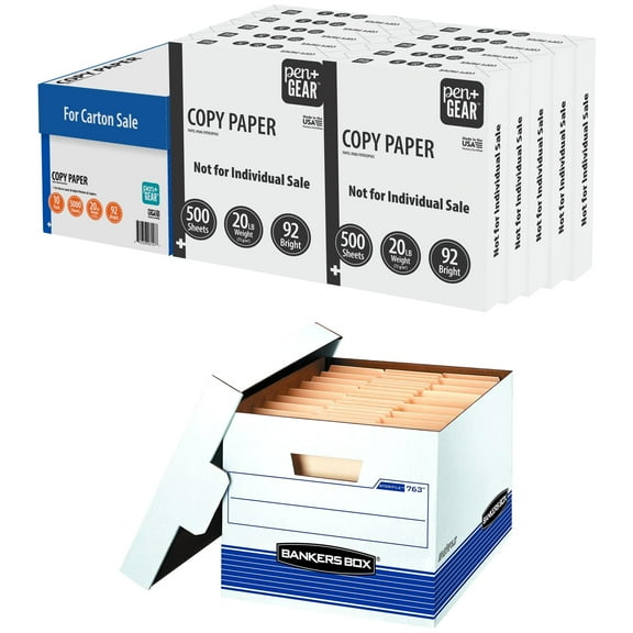 Pen+Gear 10 Ream Case Copy Paper and 30 Pack Bankers Box Bundle