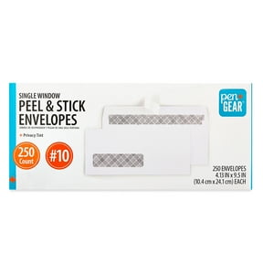Pen+Gear #10 Peel & Stick Single Window White Envelopes, 4.125" x 9.5", Security Tinted, 250 Count