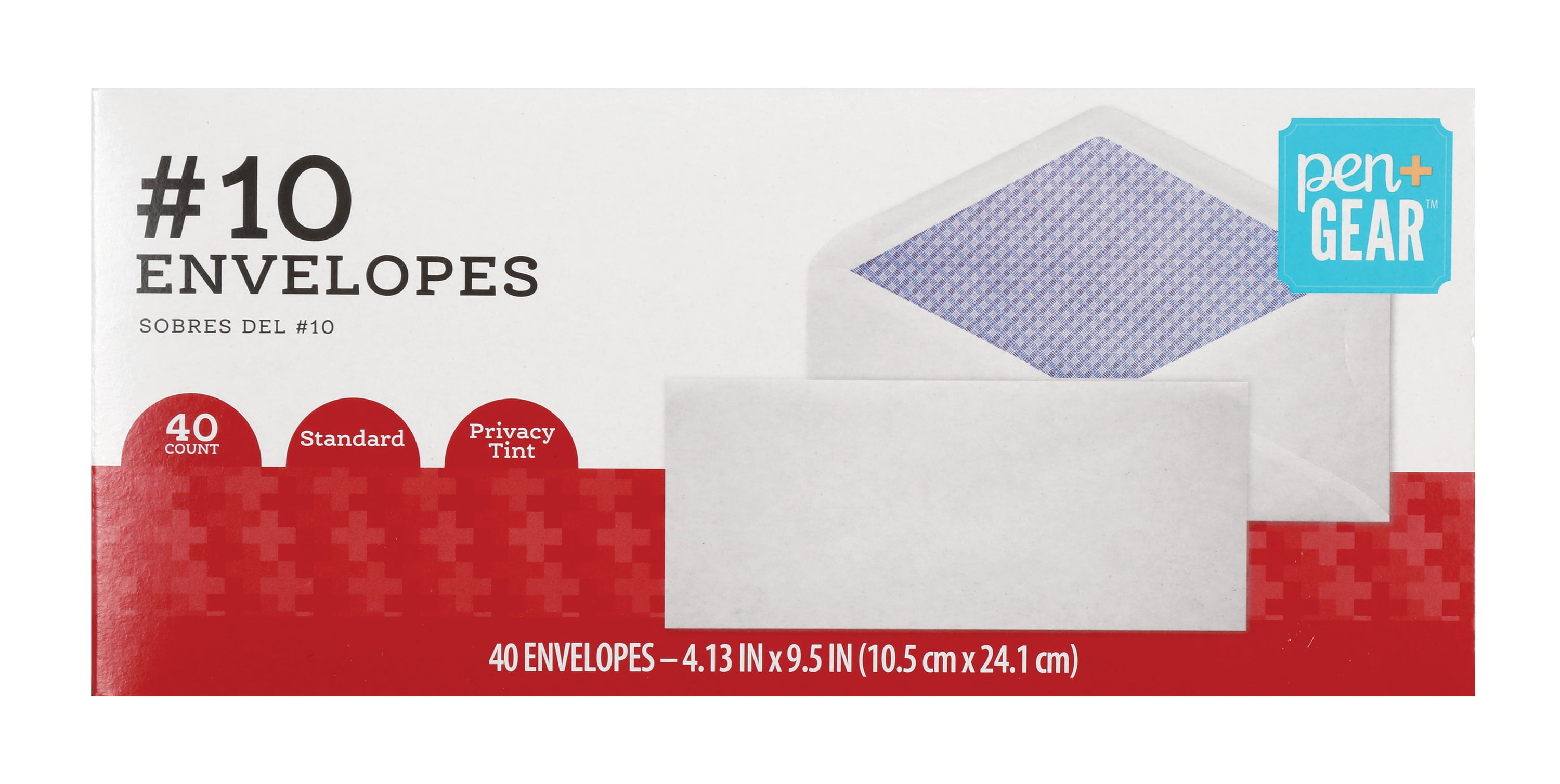 PEN+GEAR Business Envelopes, Size #10 (4-1/8 in. x 9-1/2 in.), Security Tinted, Solid White Pattern, 40-Count