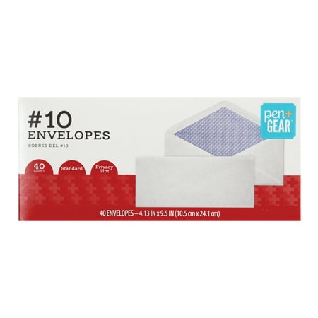 PEN+GEAR Business Envelopes, Size #10 (4-1/8 in. x 9-1/2 in.), Security Tinted, Solid White Pattern, 40-Count