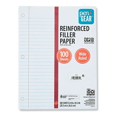 Pen+Gear Wide Ruled 8" x 10.5" Reinforced Filler Paper, 100 Count