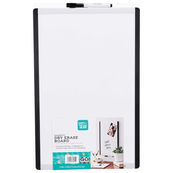Pen+Gear 11 in x 17 in Magnetic Dry Erase Whiteboard, Includes Marker with Eraser Cap