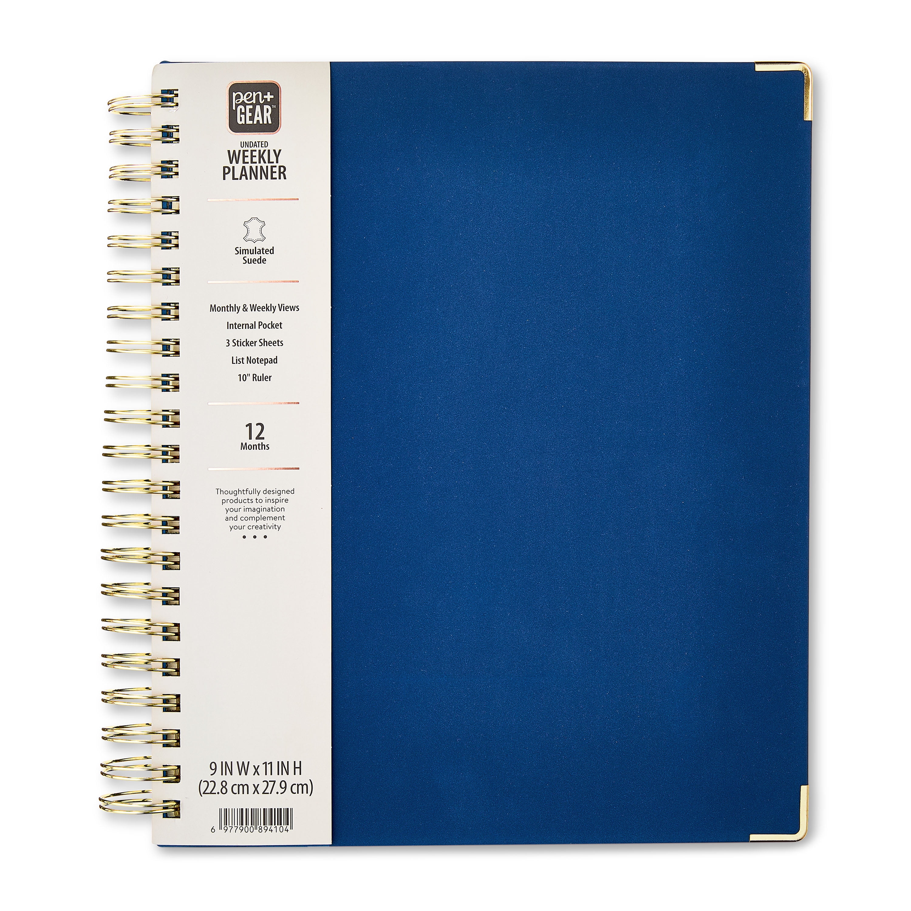 Pen+Gear 12-Month Undated Weekly Simulated Suede Planner, 9" x 11", Washed Indigo