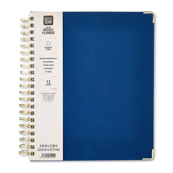 Pen+Gear 12-Month Undated Weekly Simulated Suede Planner, 9" x 11", Washed Indigo