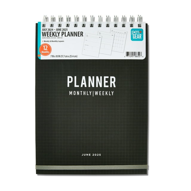 Pen+Gear 12Month Weekly Planner, Black Grid, 7" x 10", July 2024June