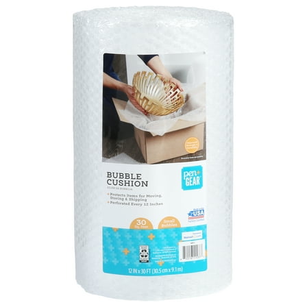 Pen+Gear 12 in. x 30 ft. Bubble Cushion Roll, Clear, Plastic, 3/16" Small Bubbles