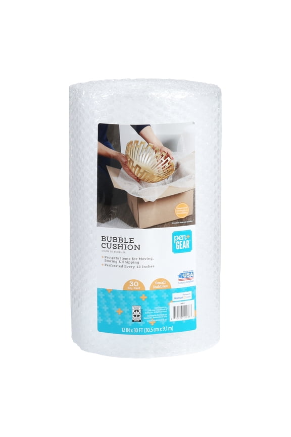 12 in. x 30 ft. Bubble Cushion Roll, Clear, Plastic, 3/16" Small Bubbles