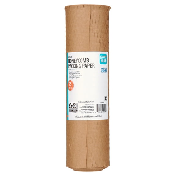 Pen+Gear 12 in. x 75 ft. Honeycomb Packing Paper & Cushioning Wrap, Perforated, Kraft, 1 Roll