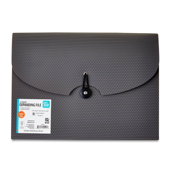 Pen+Gear 13-Pocket Letter-Size Expanding File Folder, Textured Gray
