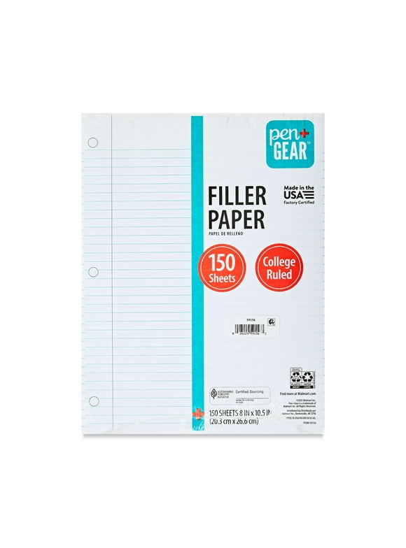 Pen+Gear 150ct Filler Paper College Ruled, 10.5 x 8, 59156