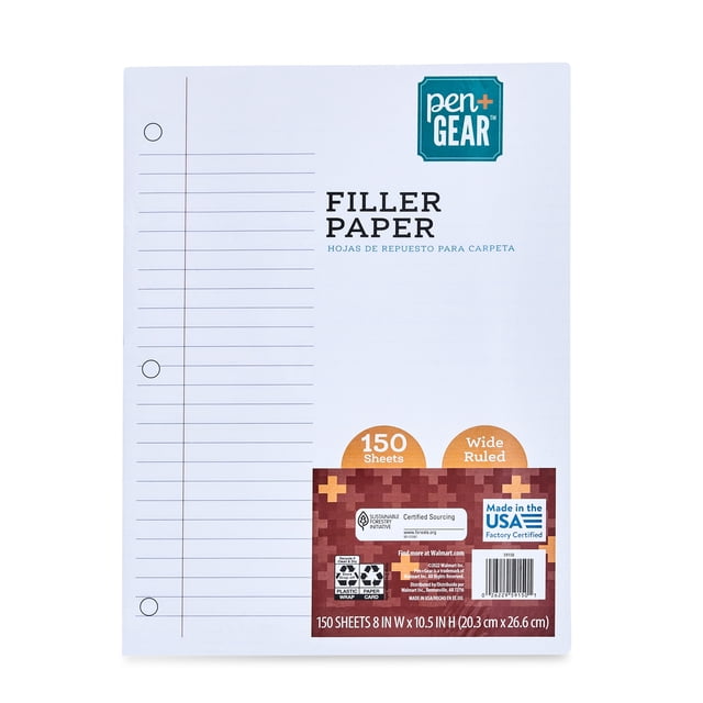 Pen + Gear 150ct Filler Paper Wide Ruled, 10.5 x 8, 59150